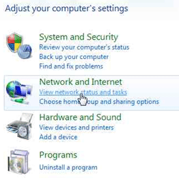 Windows 7 Control Panel, Network and Internet